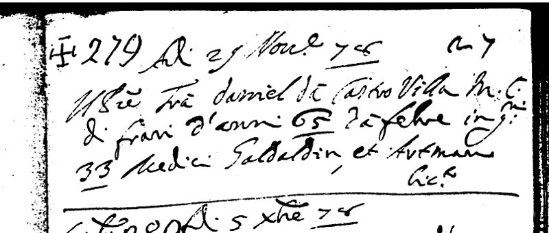 29 nov 1678- documento di morte di Fr Daniele da Castrovillari dal Registro dei Morti della parrocchia di S.Tom - Venezia