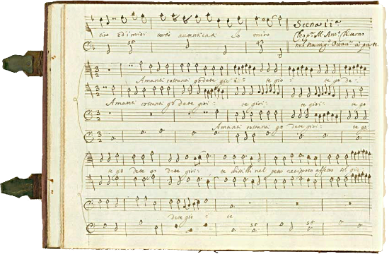 incipit dell'aria 'Amanti Costanti' dal manoscritto 'La Cleopatra' musicato da Daniele da Castrovillari / Biblioteca Nazionale Marciana Venezia